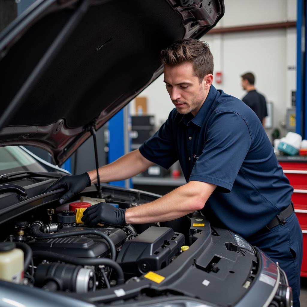 ASE Certified Technician Working on a Vehicle