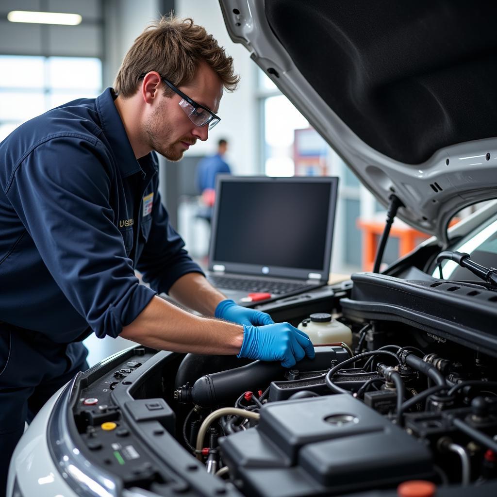 ASE Certified Technician Working on a Car