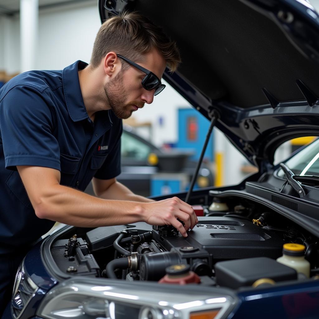 ASE Certified Technician Working on a Car