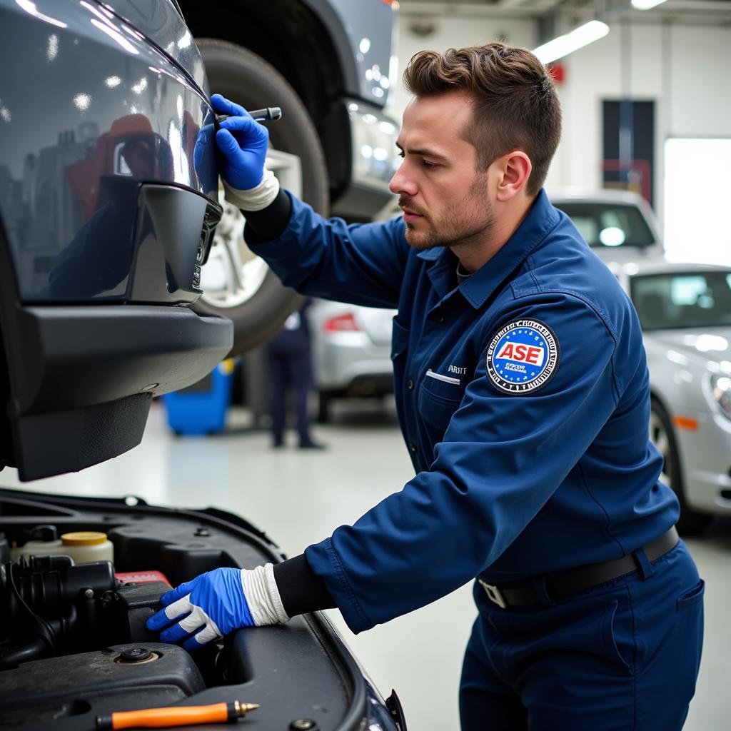 ASE Certified Technician Working on a Car