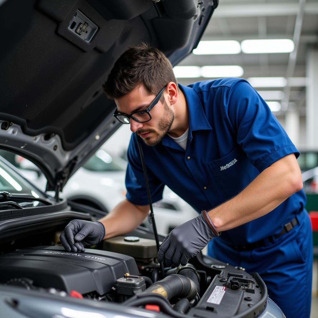 ASE Certified Technician Working on a Car