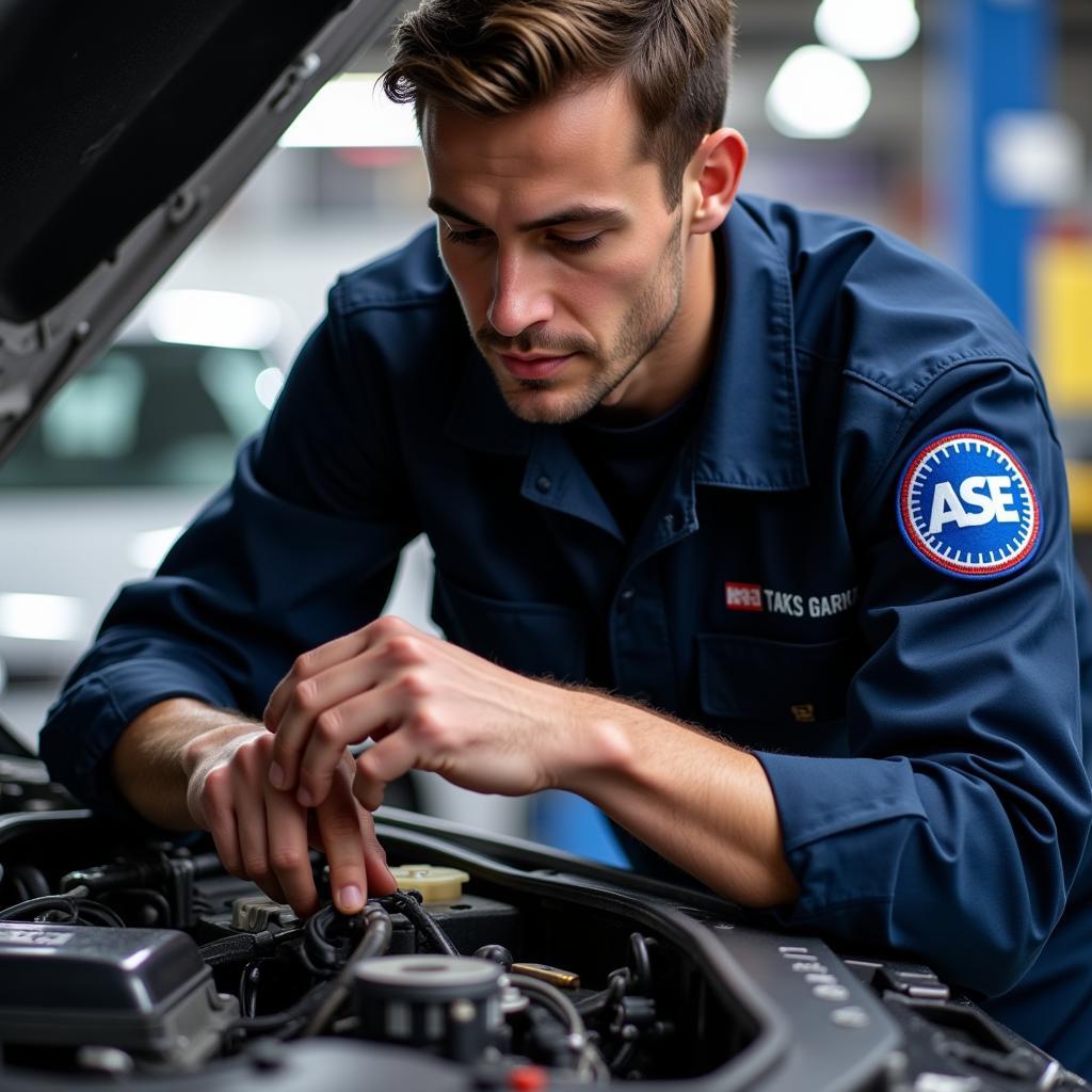 ASE G1 Certified Technician Working on a Car