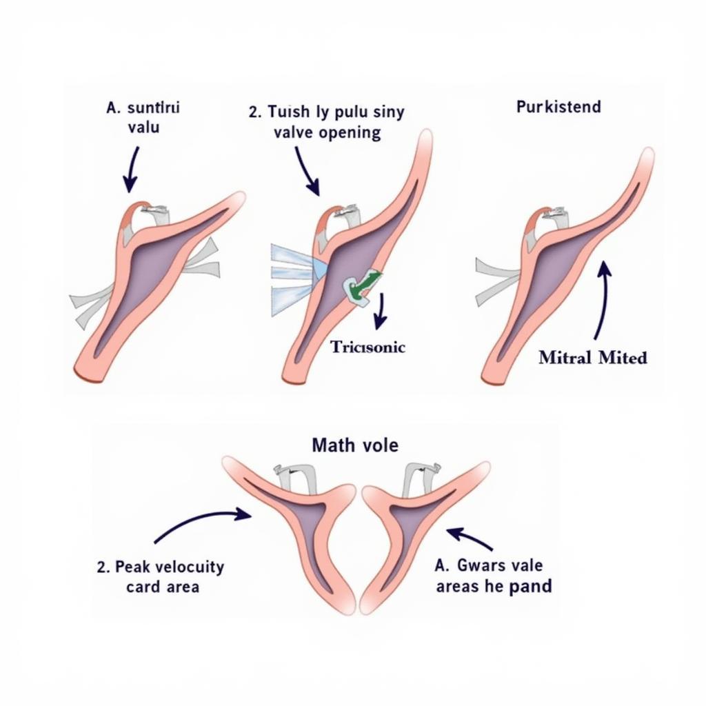 Diagram illustrating stenotic heart valves and key parameters for assessment