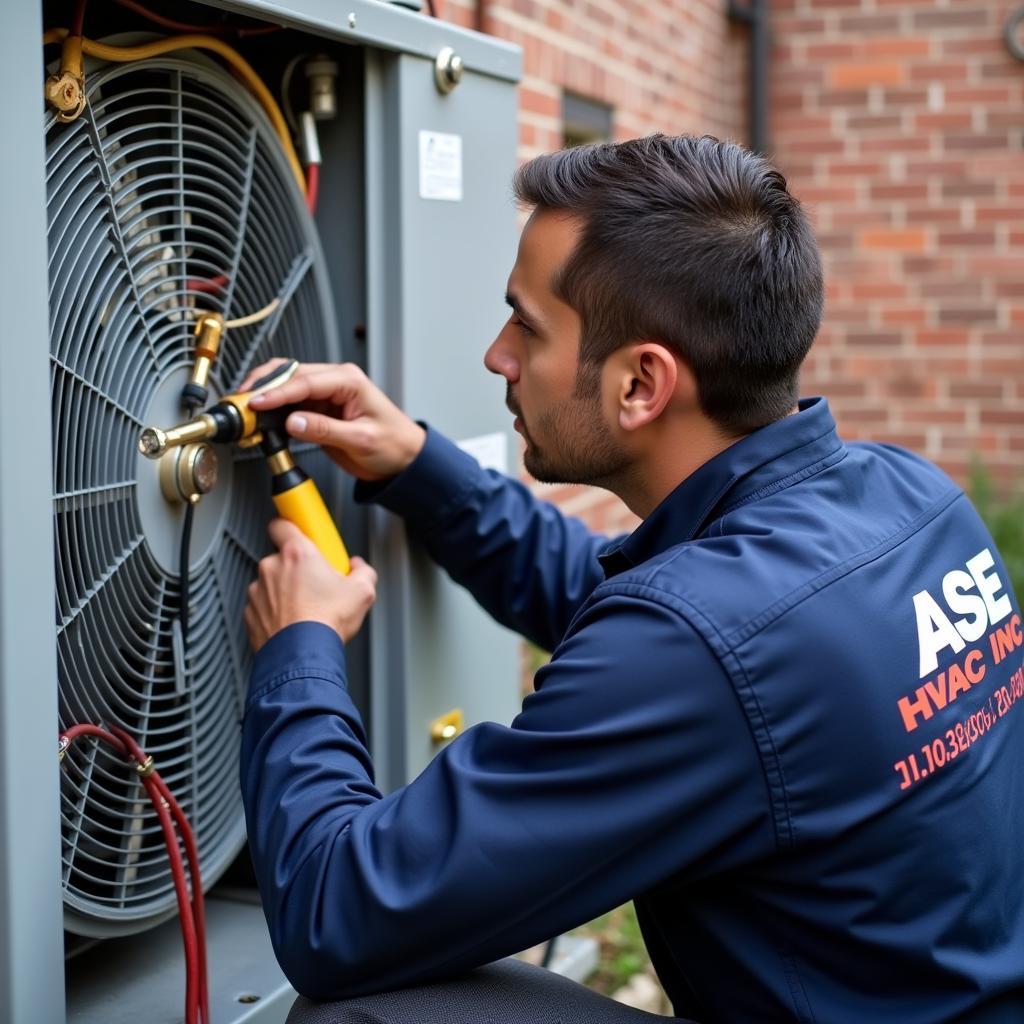 ASE HVAC Technician in Queens NY Servicing an HVAC unit