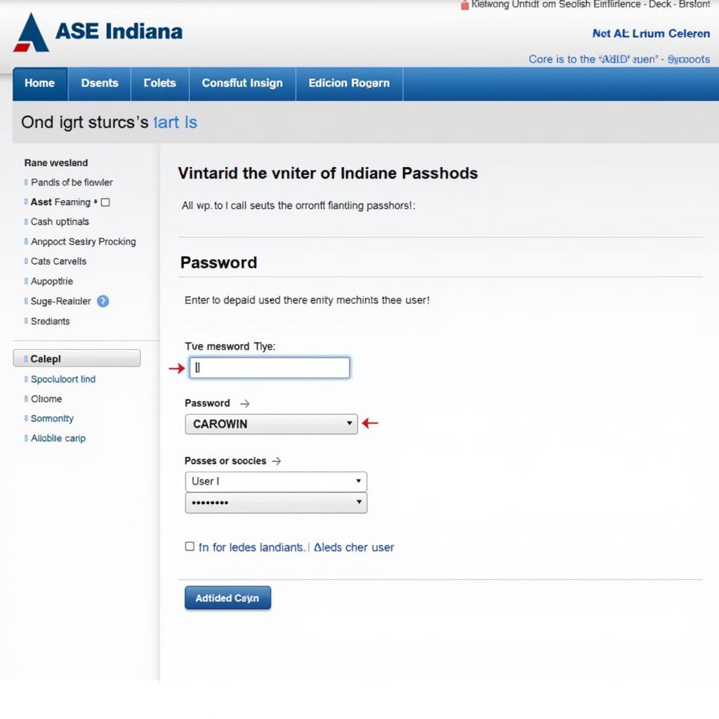 Screenshot of the ASE Indiana login portal