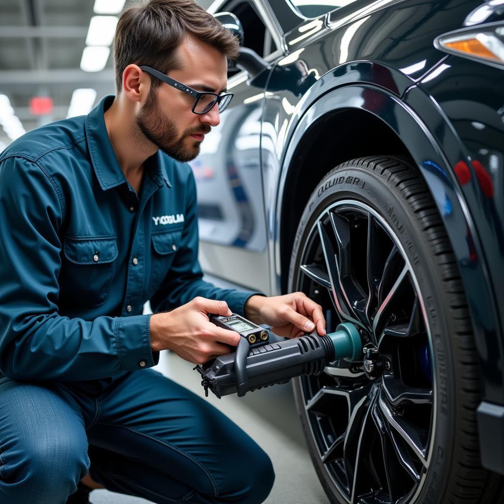 ASE L3 Certified Technician Working on a Hybrid Vehicle