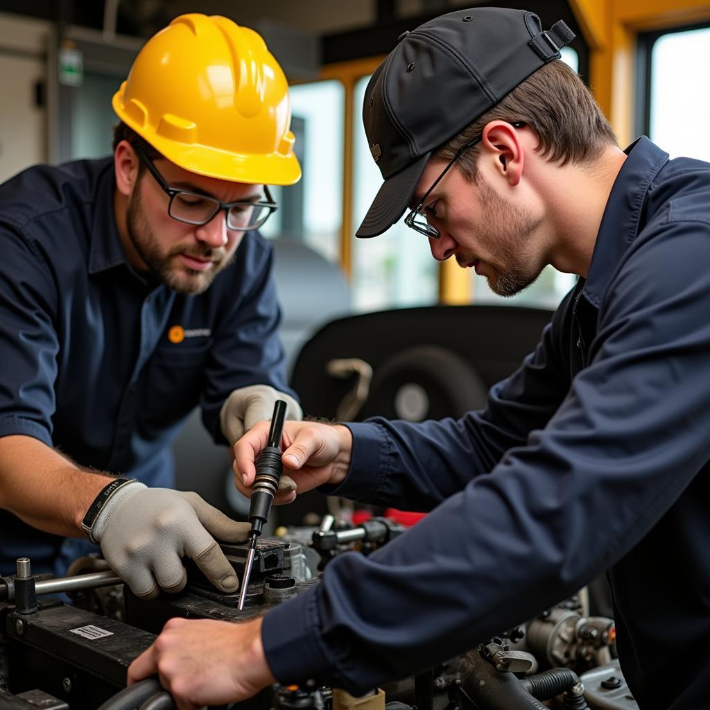 ASE Master School Bus Technician Working on a Bus Engine