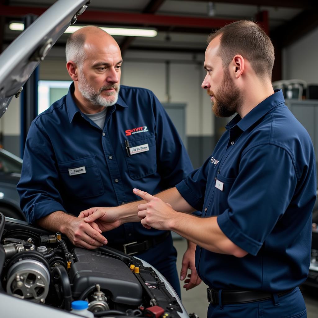 ASE Master Technician Mentoring a Junior Technician