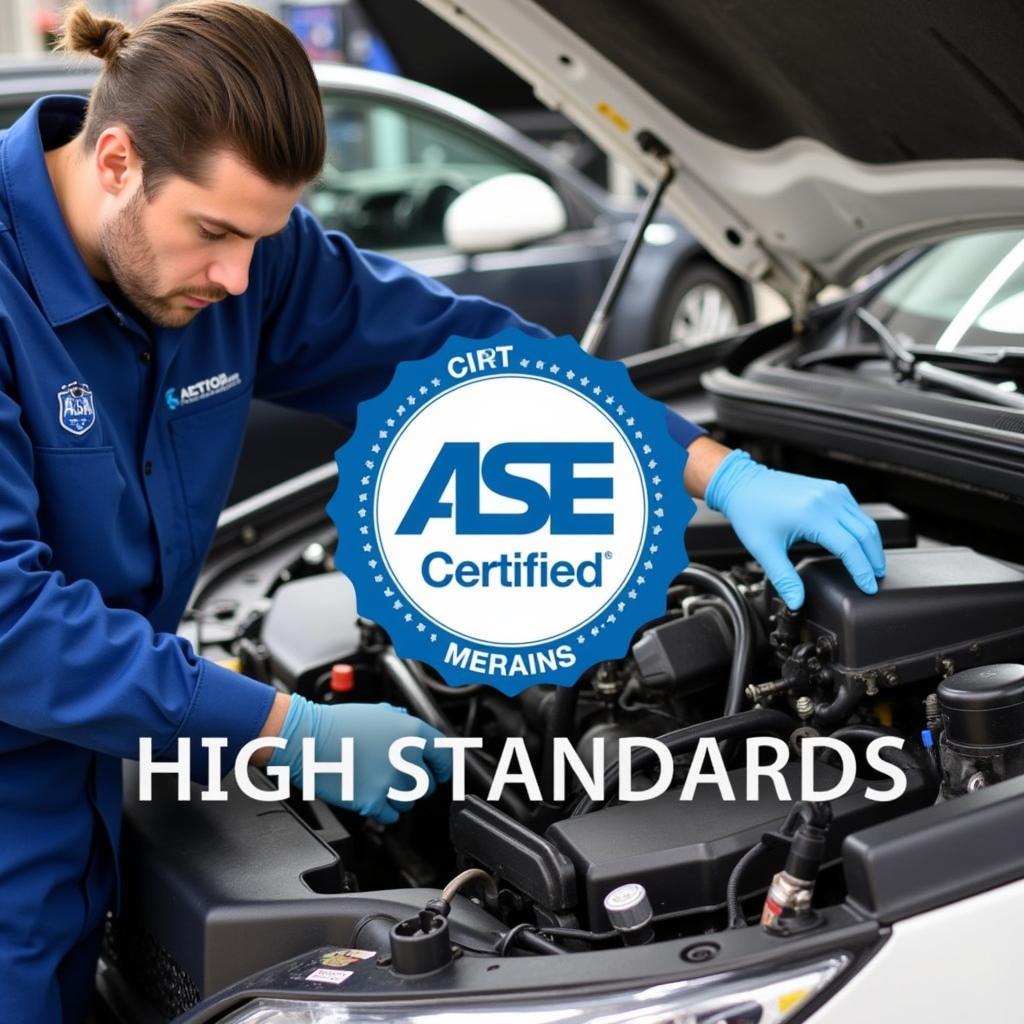 ASE Certified Mechanic Working on a Vehicle