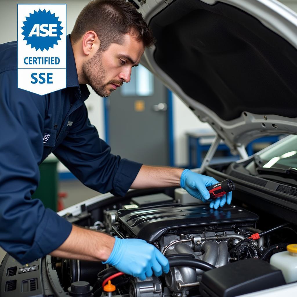 ASE SSE Certified Technician Working on a Car