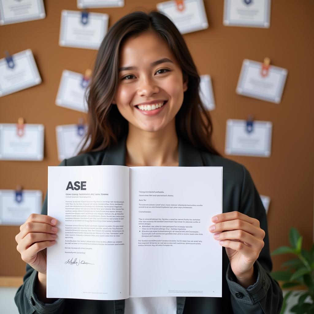 A student holding an acceptance letter from a university that accepts ASE credits