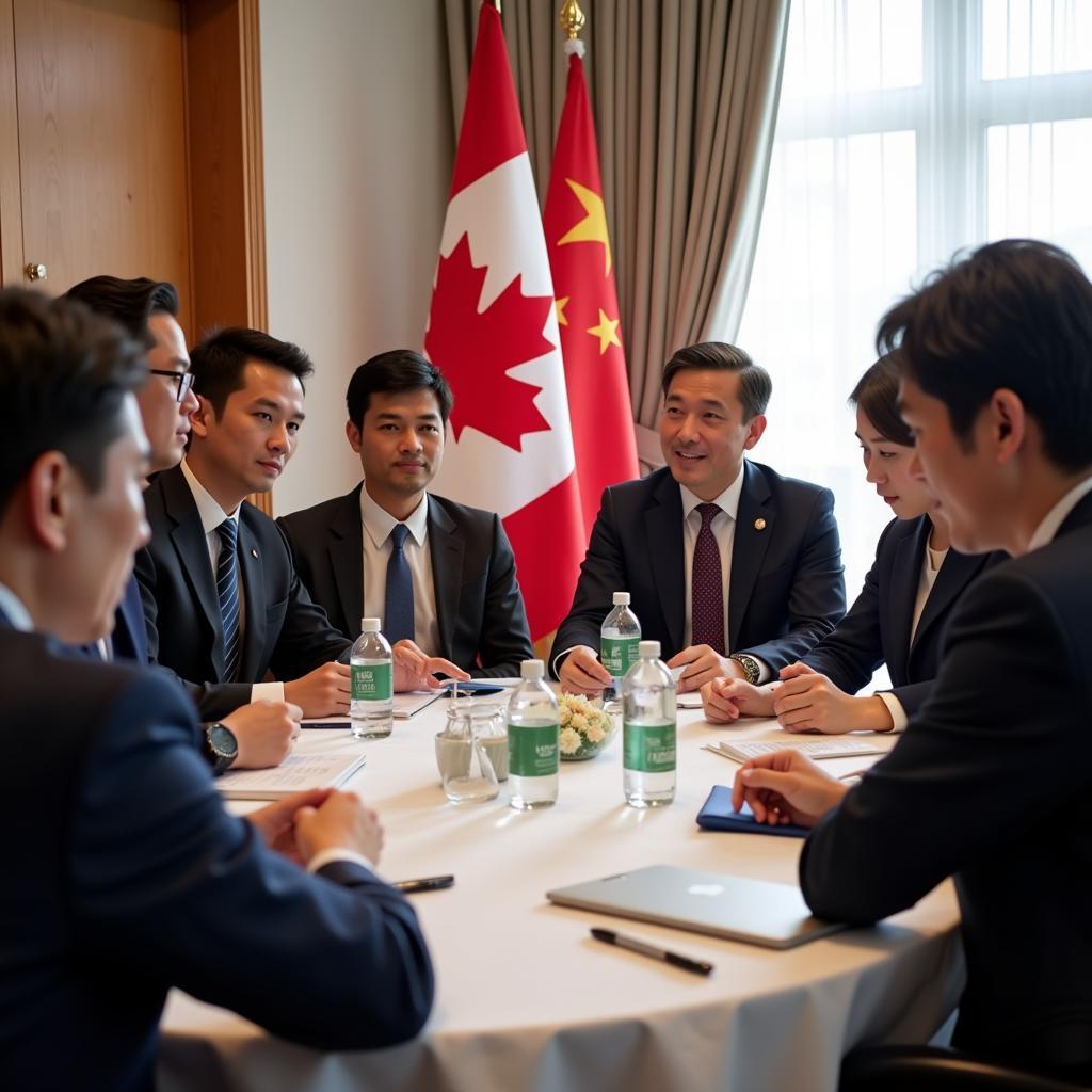 Representatives from ASEAN and Canada meeting to discuss security cooperation, emphasizing their joint commitment to regional stability.