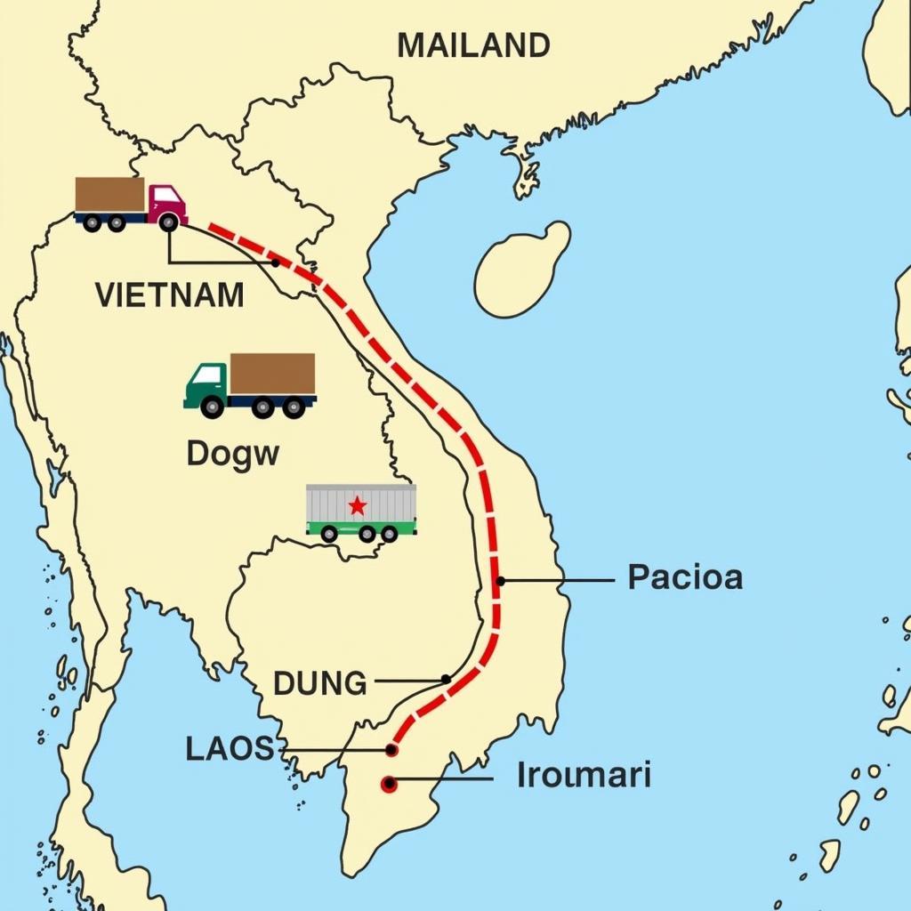 ASEAN EMIB trade route connecting Vietnam, Laos, Thailand, and Myanmar.