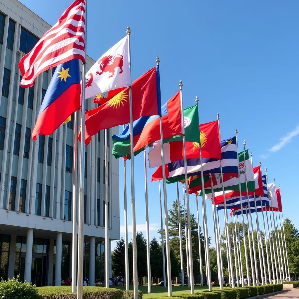 ASEAN Flags outside the Secretariat Building