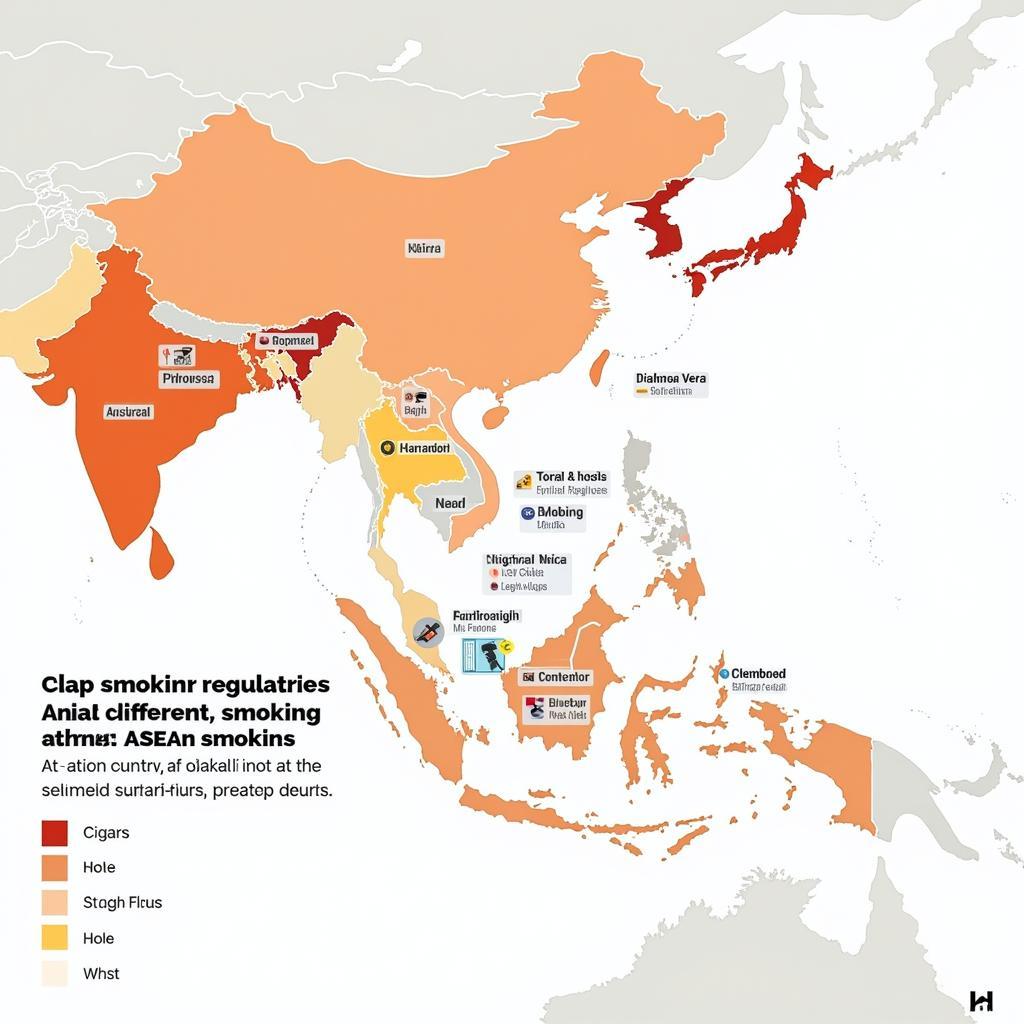 Map of ASEAN countries with different regulations on smoking products