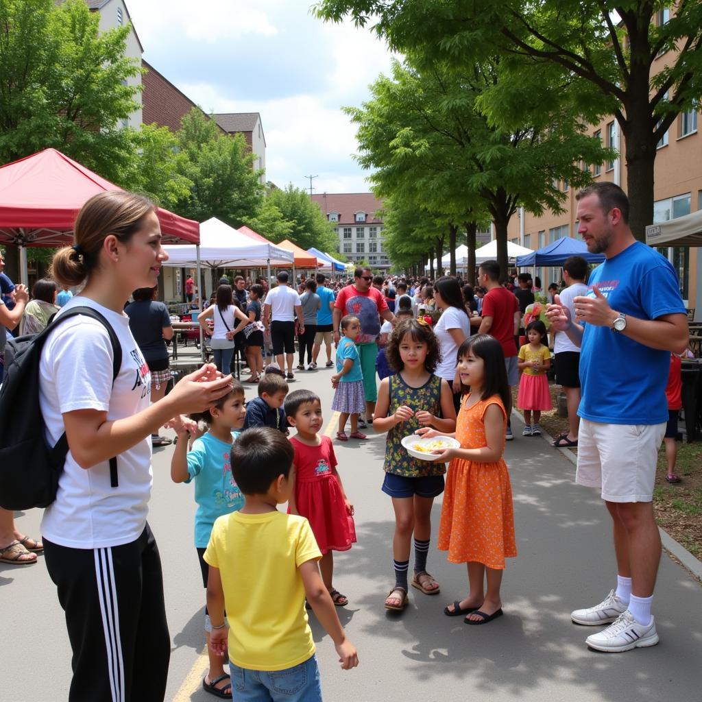 Community event in Asean Westchase: People of diverse backgrounds interacting, enjoying food, and celebrating cultural diversity