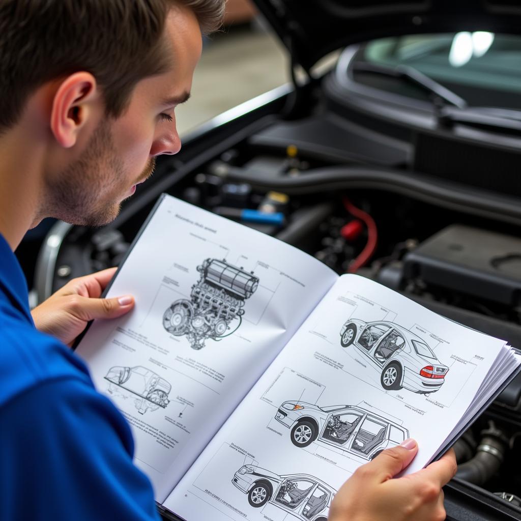 Automotive Technician Studying for ASE Exam