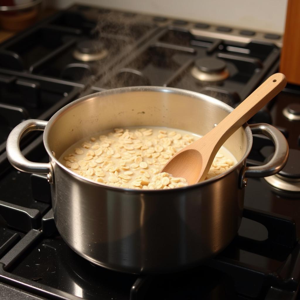 Classic Oatmeal Simmering on Stovetop