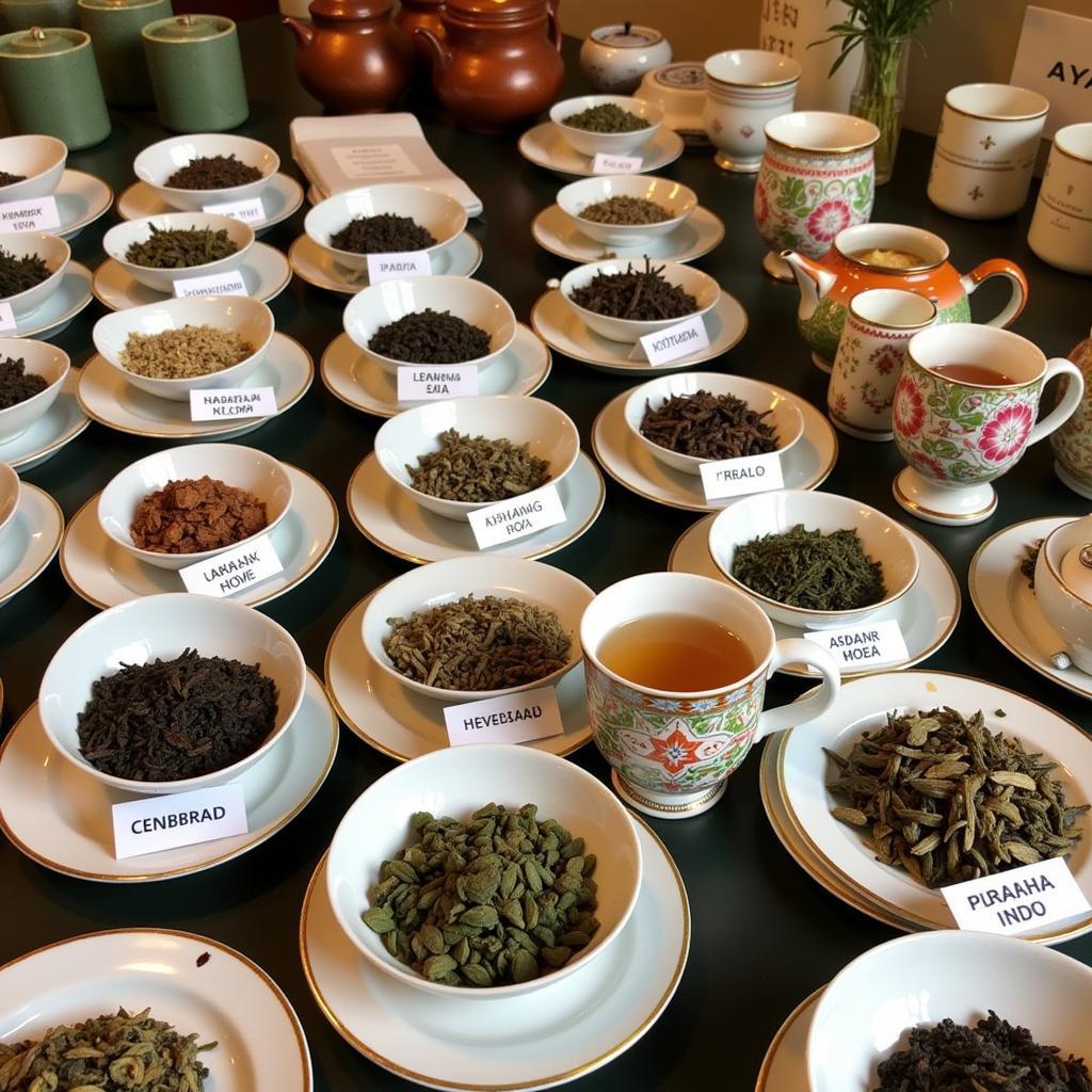 A variety of teas from different ASEAN countries displayed in an aesthetically pleasing manner.