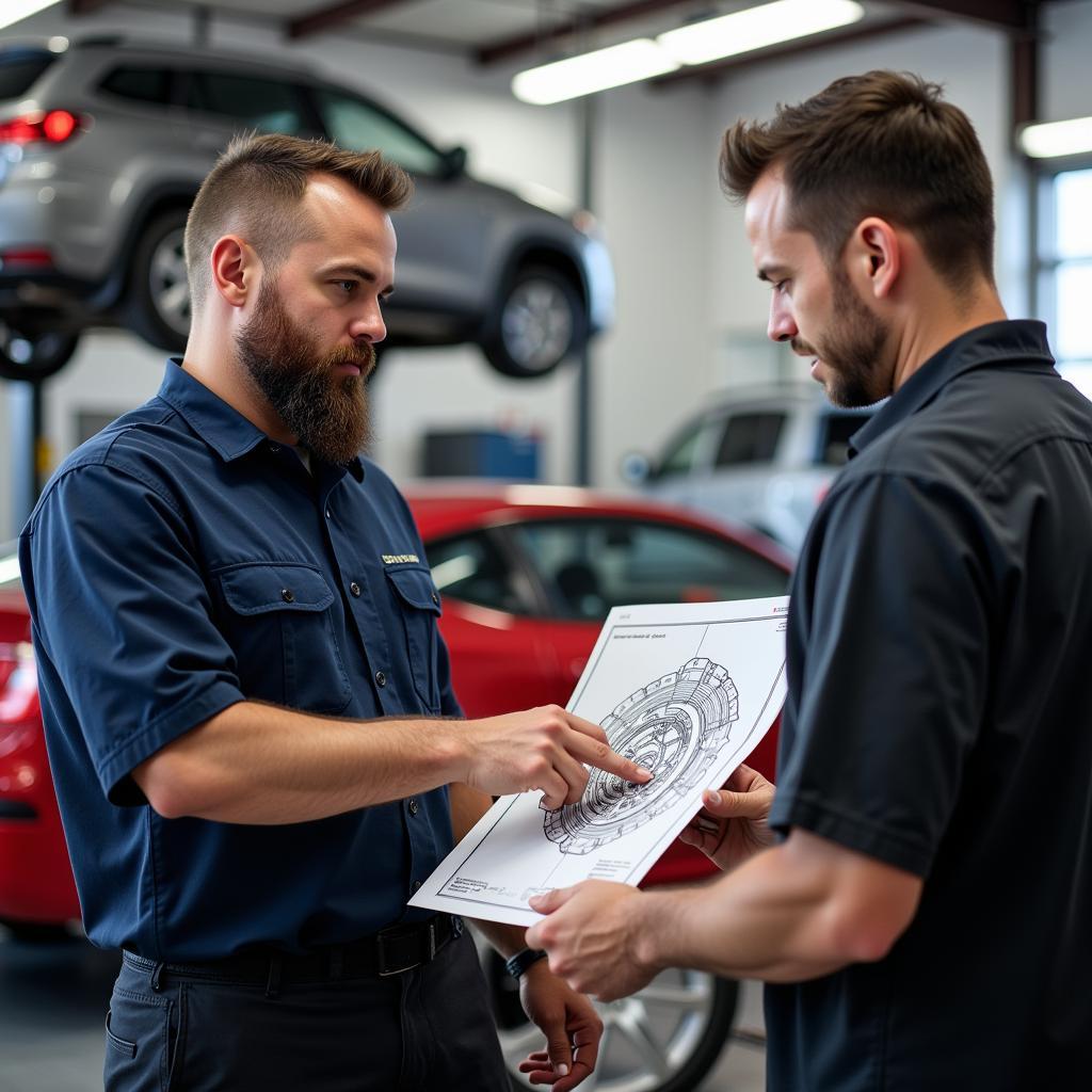 Mechanic Explaining Car Repair to Customer