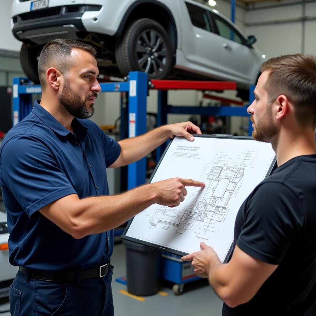 Mechanic Explaining Car Repair to Customer