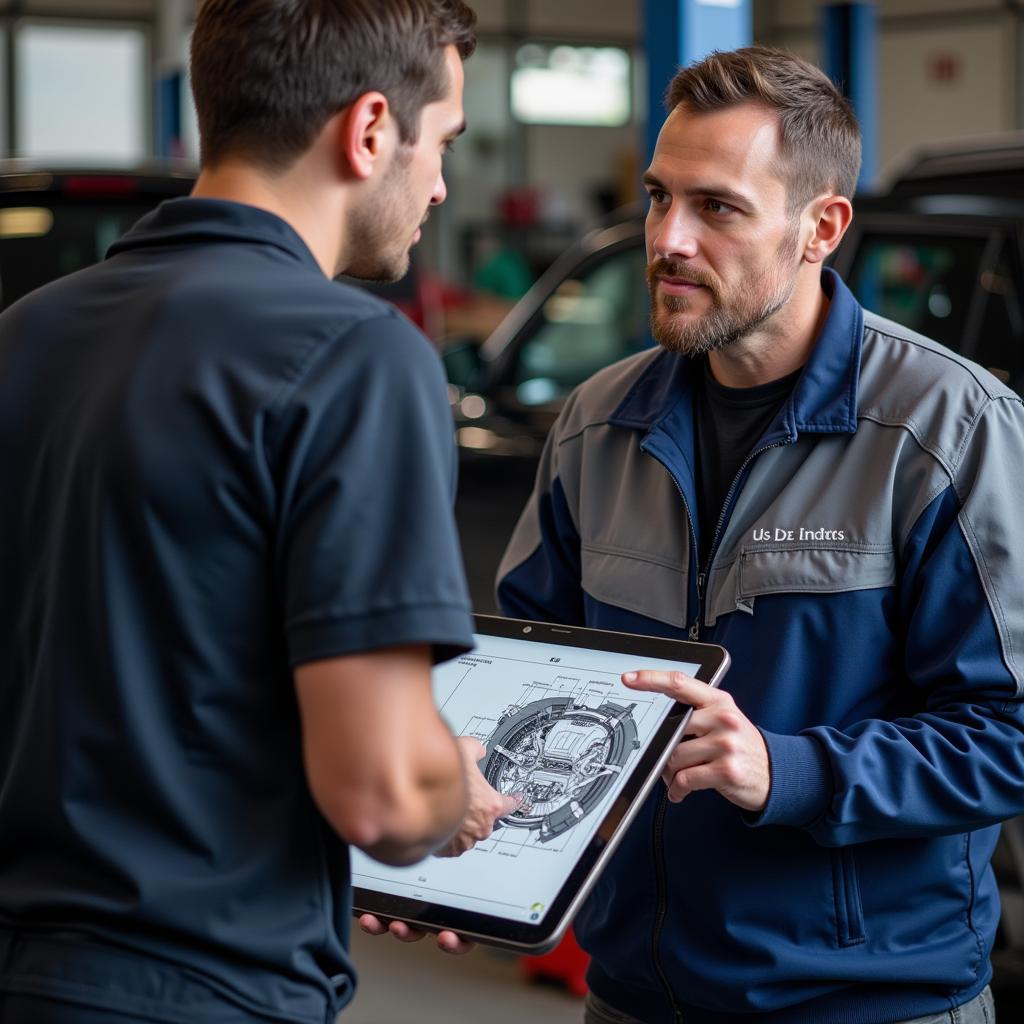 Mechanic Explaining Car Repair to Customer