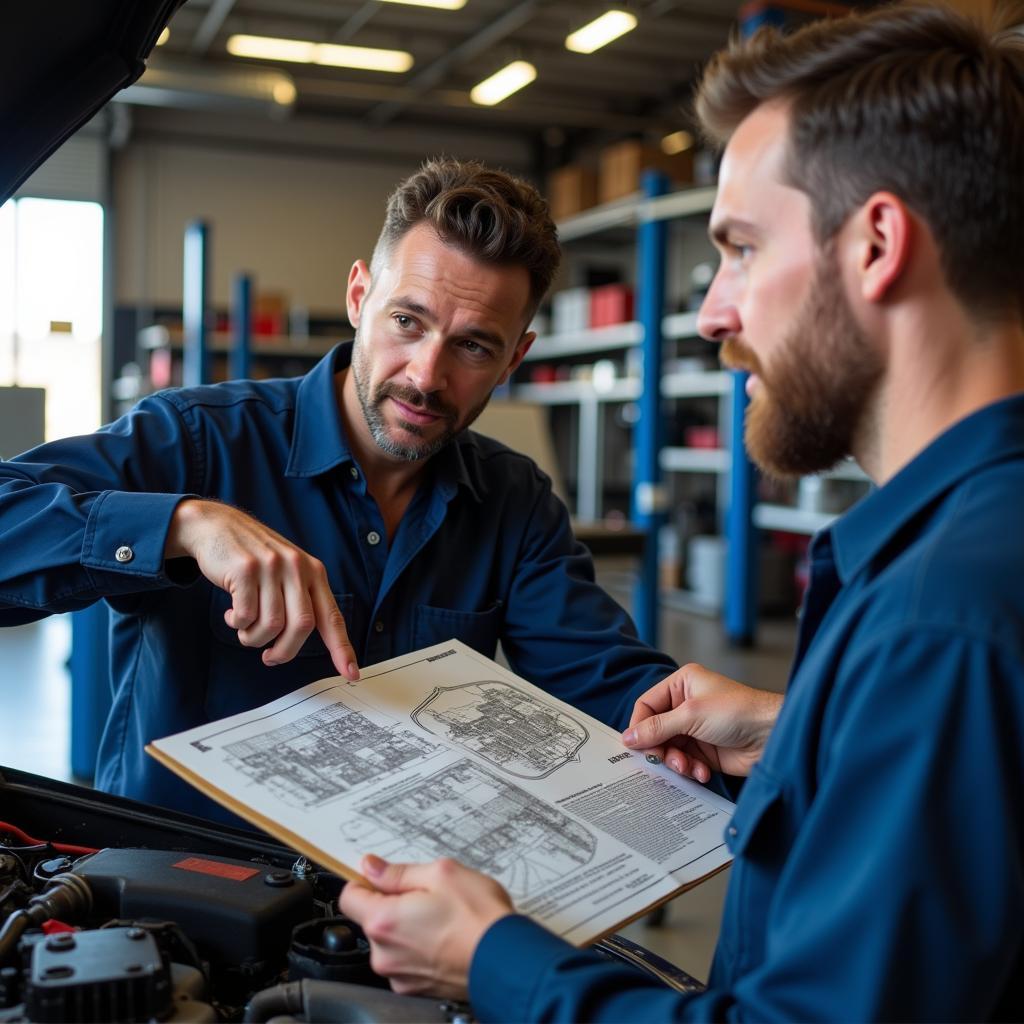 Mechanic Explaining Car Repair to Customer