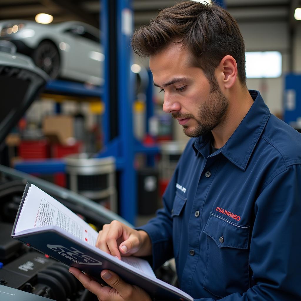 Mechanic Studying ASE Manual