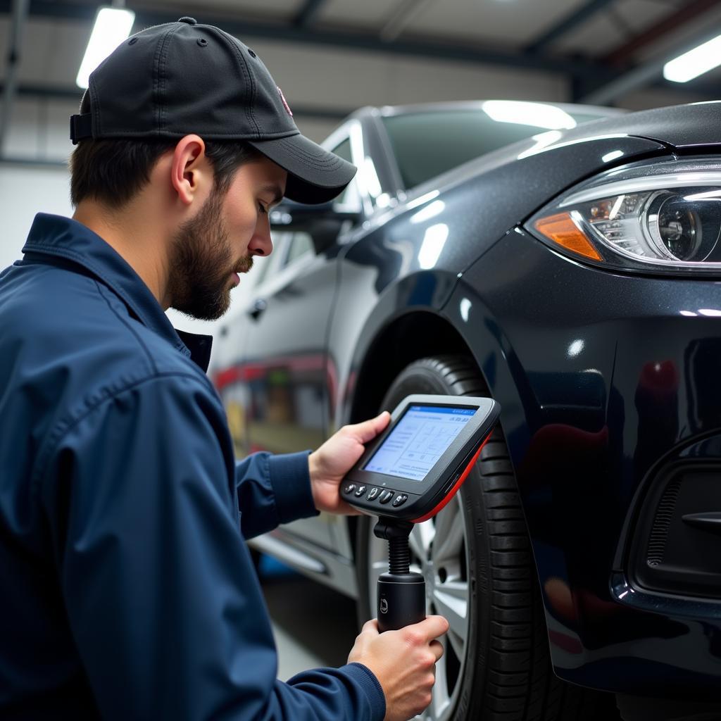 Mechanic Using a Diagnostic Tool