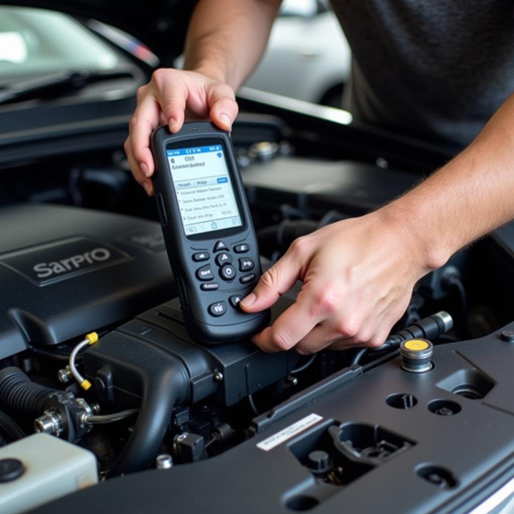 A mechanic diagnosing a car engine problem