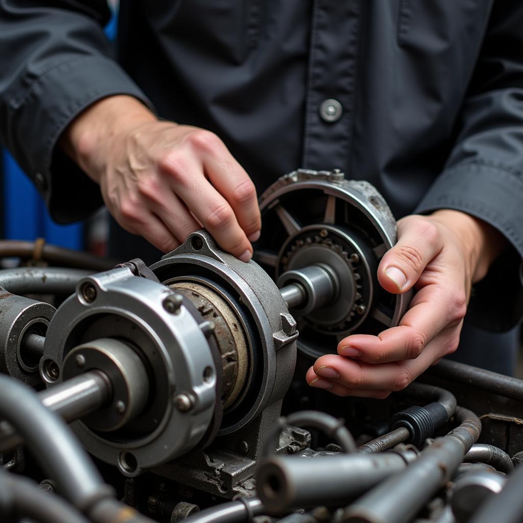 Mechanic Working on Manual Transmission