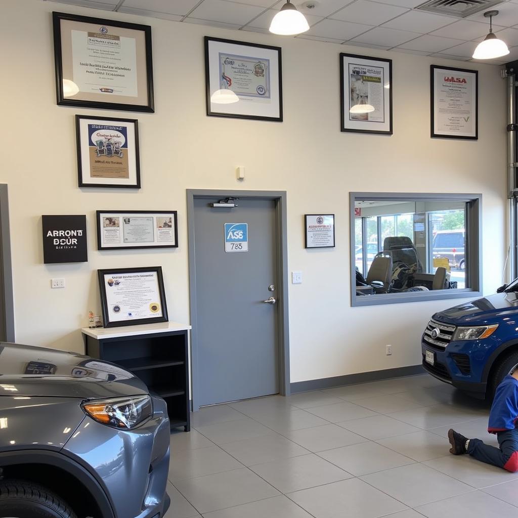 Modern Auto Repair Shop with ASE Certifications Displayed