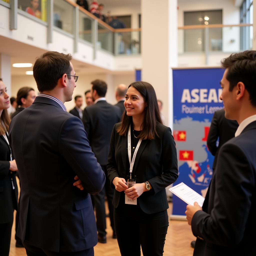 Professionals networking at an ASEAN-focused business event in Rouen