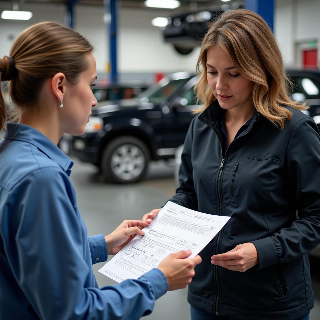 Service Advisor Reviewing Repair Order with Customer