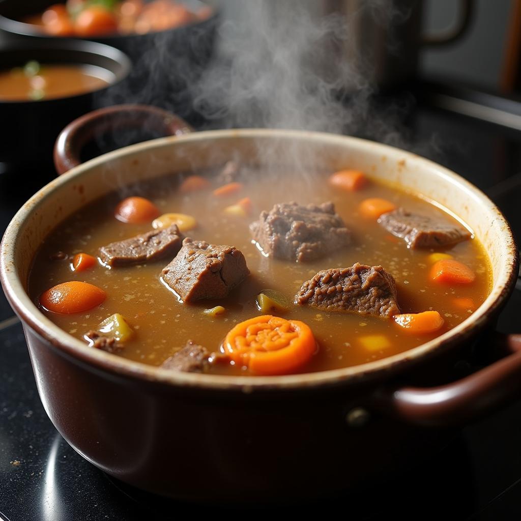 Caldo de Res Simmering on the Stove