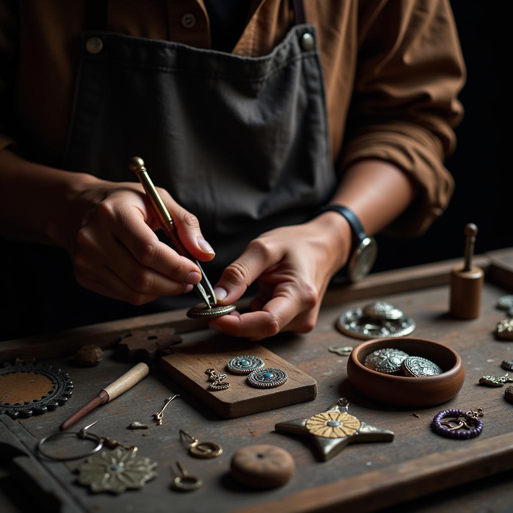 Southeast Asian Master Craftsman Creating a Pendant