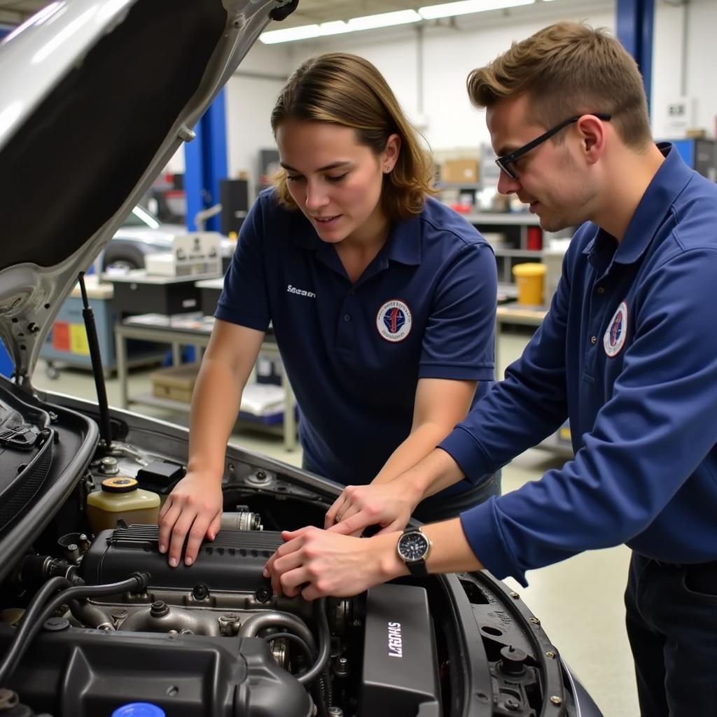 Student Learning Car Repair in Illinois Vocational School