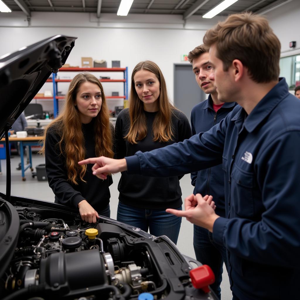 Students Learning Car Repair in a Classroom