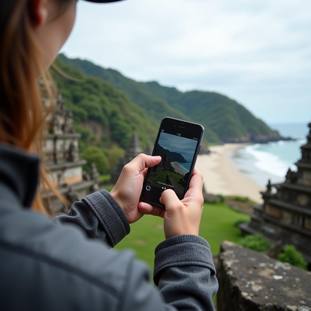 Tourist Using Phone in Indonesia