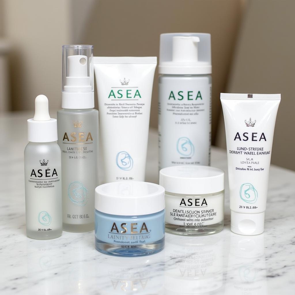 Various ASEA skin care products displayed.